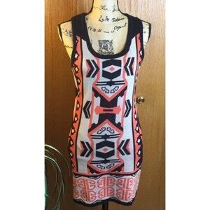 t/o Sleeveless Sweater Dress Aztec Print Knee Length Medium